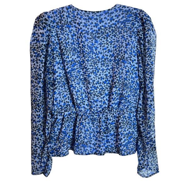 Express Blue Leopard Print Faux Wrap Peplum Top, Large - Picture 2 of 10
